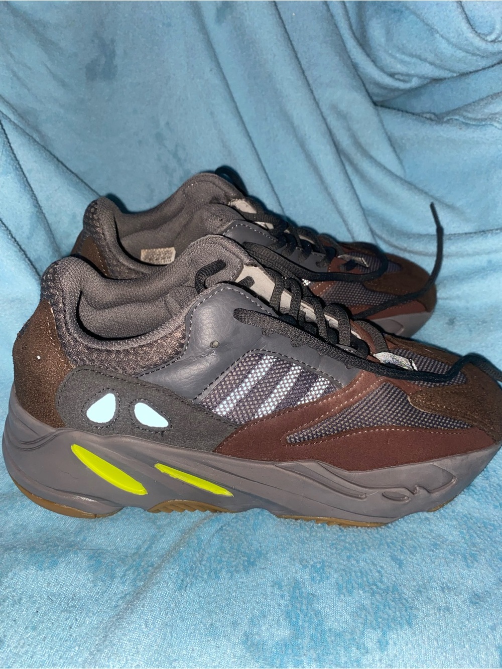 adidas Men’s Brown and Gray Chunky Runner Sneakers with Yellow Accents pre owned